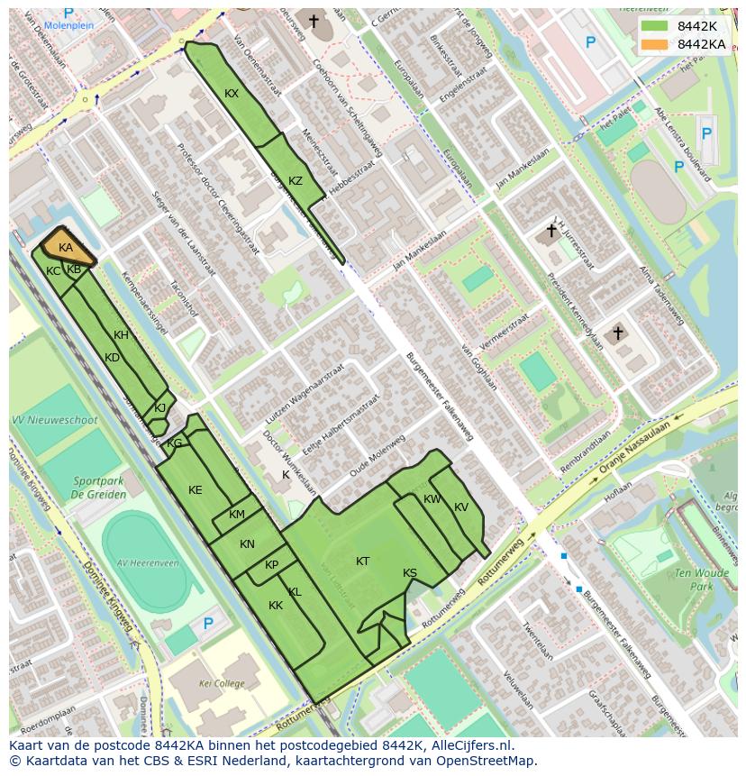Afbeelding van het postcodegebied 8442 KA op de kaart.