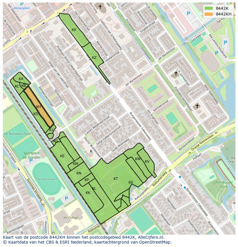 Afbeelding van het postcodegebied 8442 KH op de kaart.