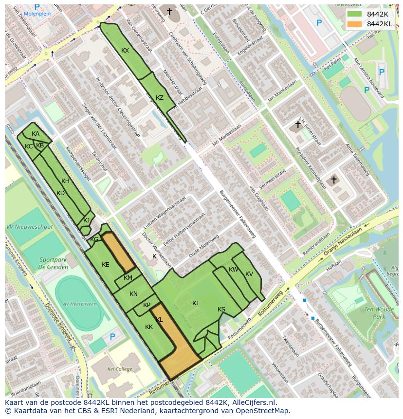 Afbeelding van het postcodegebied 8442 KL op de kaart.