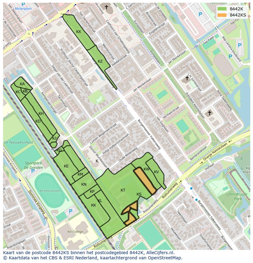 Afbeelding van het postcodegebied 8442 KS op de kaart.