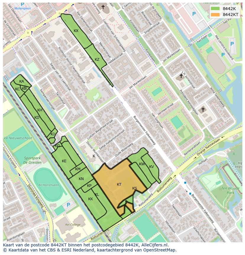 Afbeelding van het postcodegebied 8442 KT op de kaart.