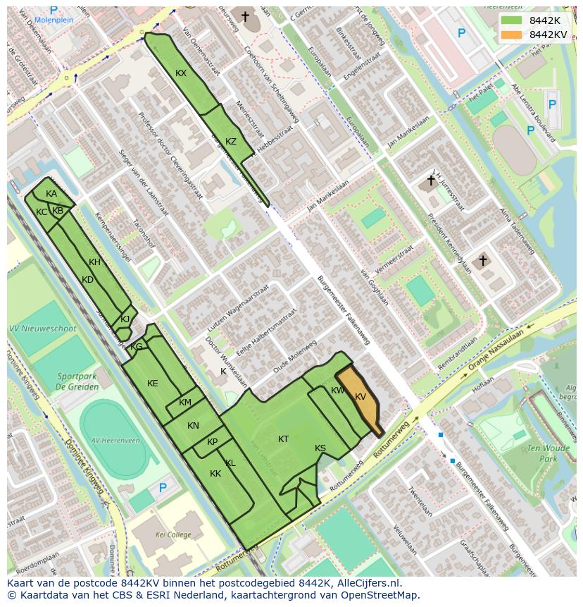 Afbeelding van het postcodegebied 8442 KV op de kaart.