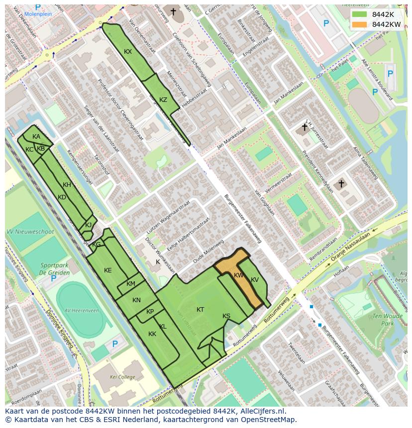 Afbeelding van het postcodegebied 8442 KW op de kaart.