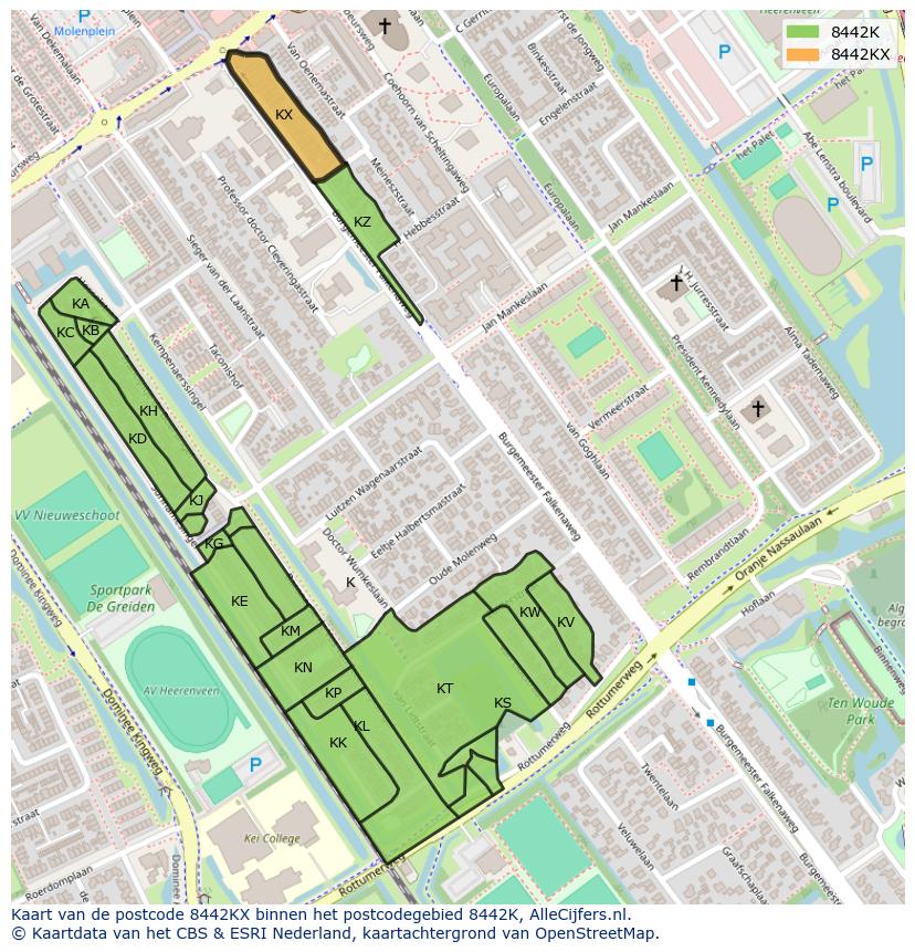 Afbeelding van het postcodegebied 8442 KX op de kaart.