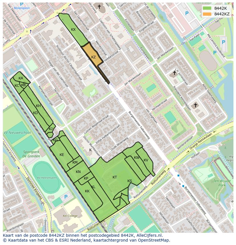 Afbeelding van het postcodegebied 8442 KZ op de kaart.