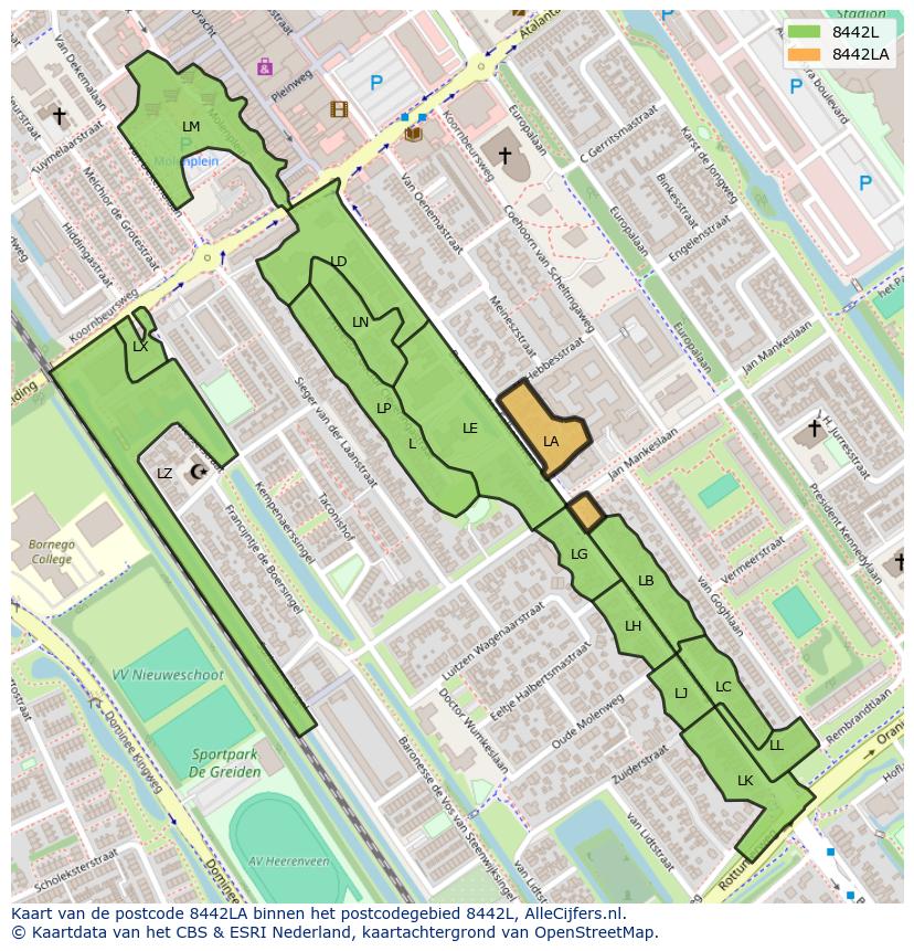 Afbeelding van het postcodegebied 8442 LA op de kaart.