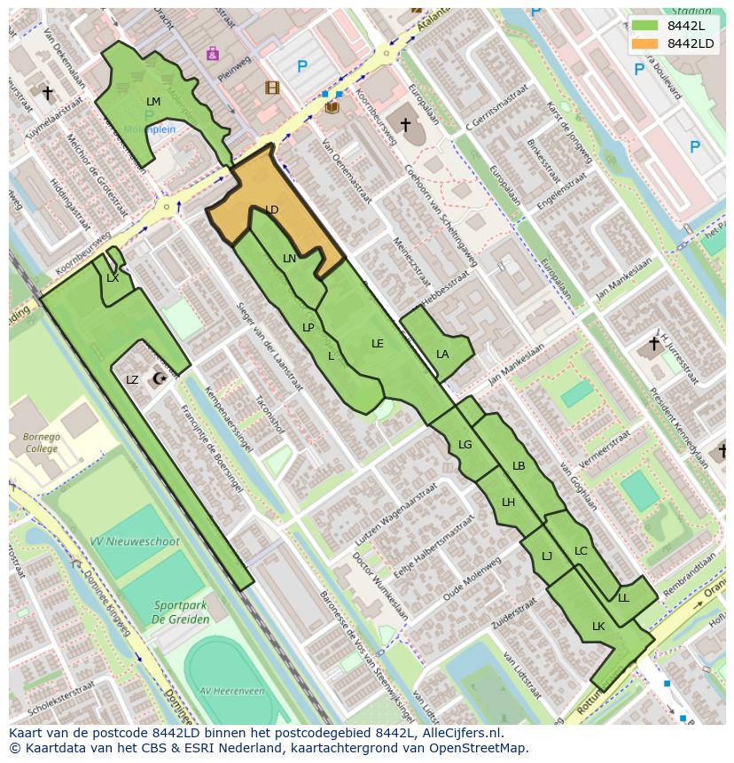 Afbeelding van het postcodegebied 8442 LD op de kaart.