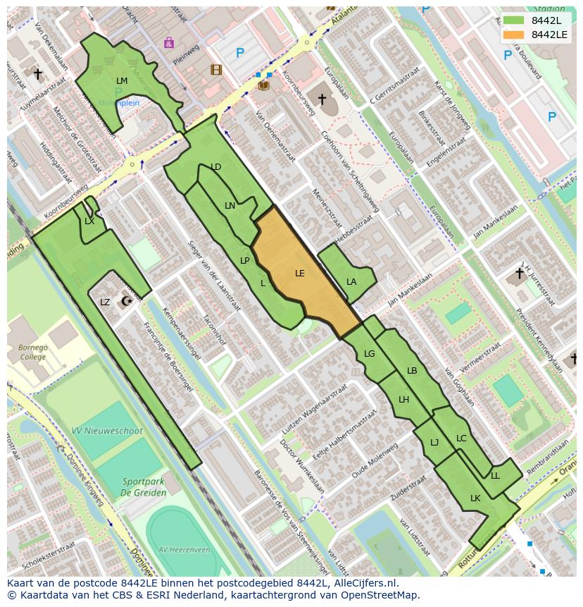 Afbeelding van het postcodegebied 8442 LE op de kaart.