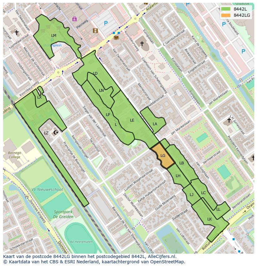 Afbeelding van het postcodegebied 8442 LG op de kaart.