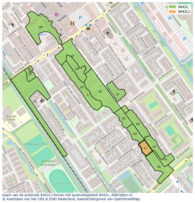 Afbeelding van het postcodegebied 8442 LJ op de kaart.
