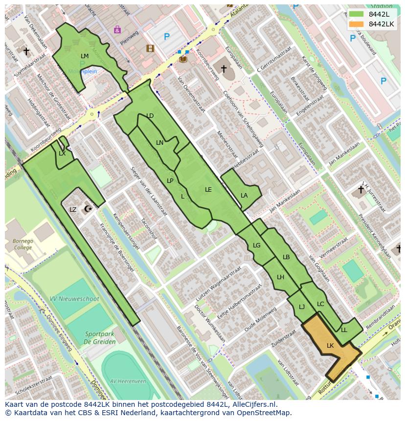 Afbeelding van het postcodegebied 8442 LK op de kaart.