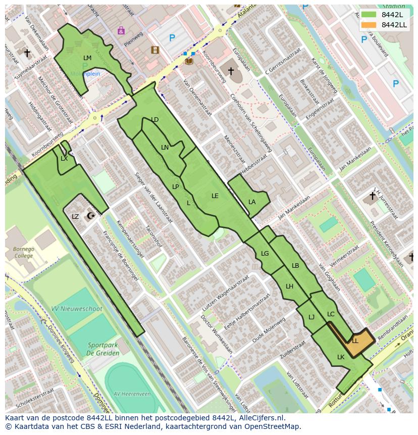 Afbeelding van het postcodegebied 8442 LL op de kaart.