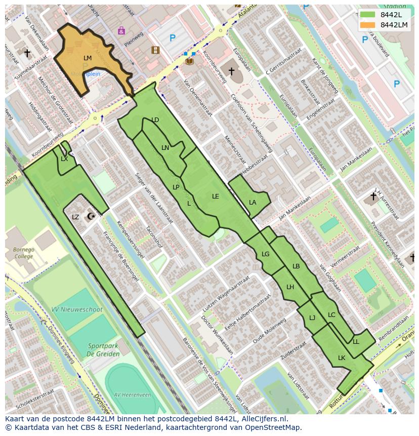 Afbeelding van het postcodegebied 8442 LM op de kaart.