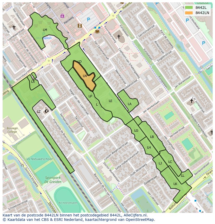 Afbeelding van het postcodegebied 8442 LN op de kaart.