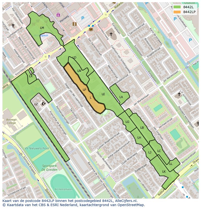 Afbeelding van het postcodegebied 8442 LP op de kaart.