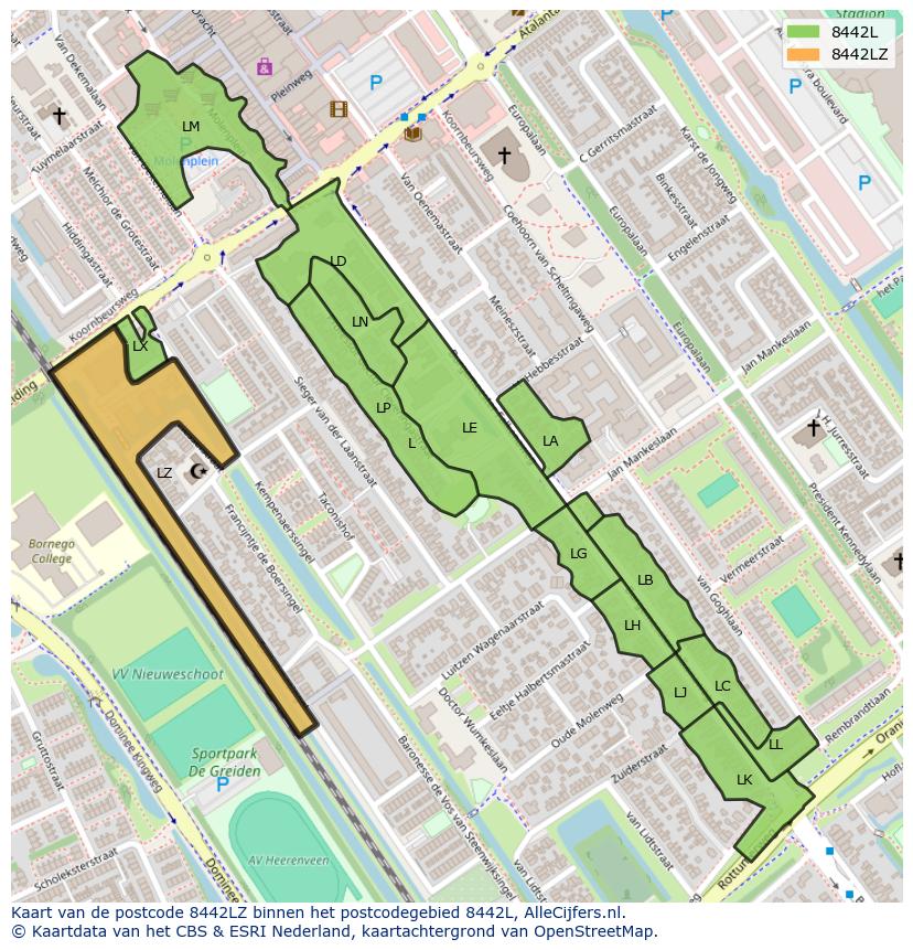 Afbeelding van het postcodegebied 8442 LZ op de kaart.