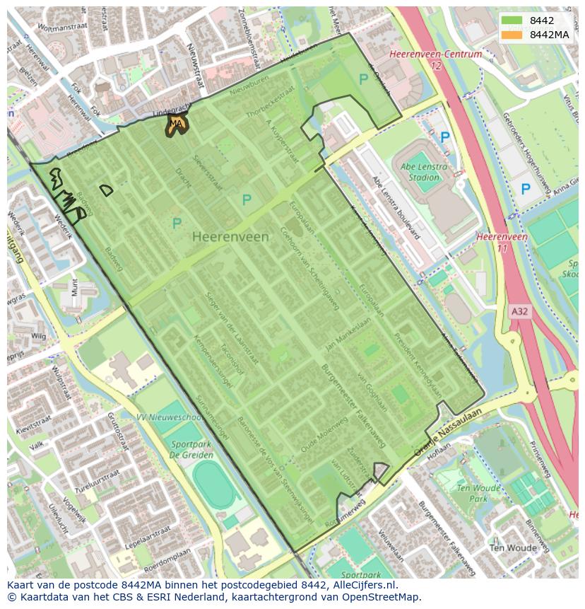Afbeelding van het postcodegebied 8442 MA op de kaart.