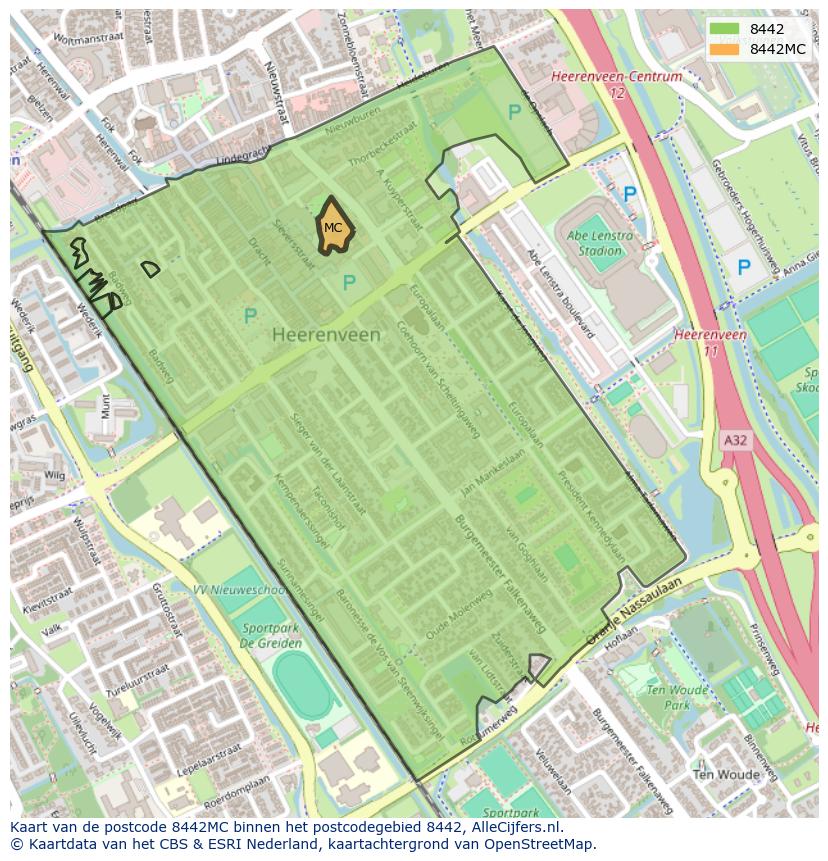 Afbeelding van het postcodegebied 8442 MC op de kaart.