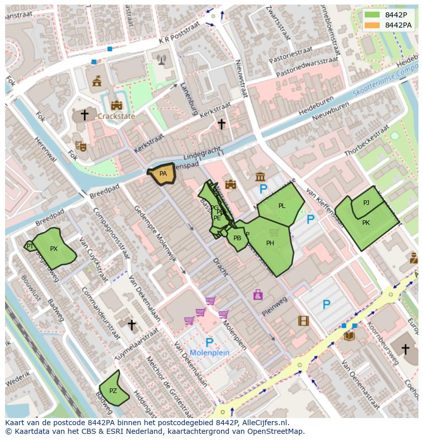 Afbeelding van het postcodegebied 8442 PA op de kaart.
