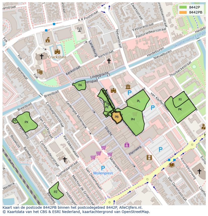 Afbeelding van het postcodegebied 8442 PB op de kaart.
