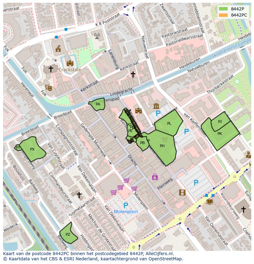 Afbeelding van het postcodegebied 8442 PC op de kaart.