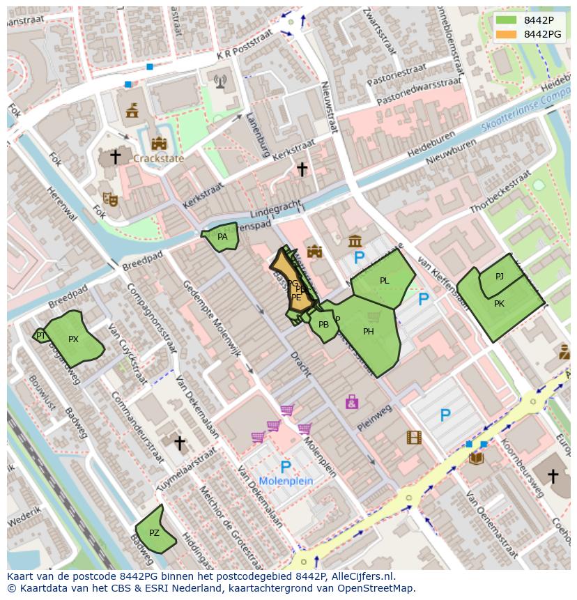 Afbeelding van het postcodegebied 8442 PG op de kaart.