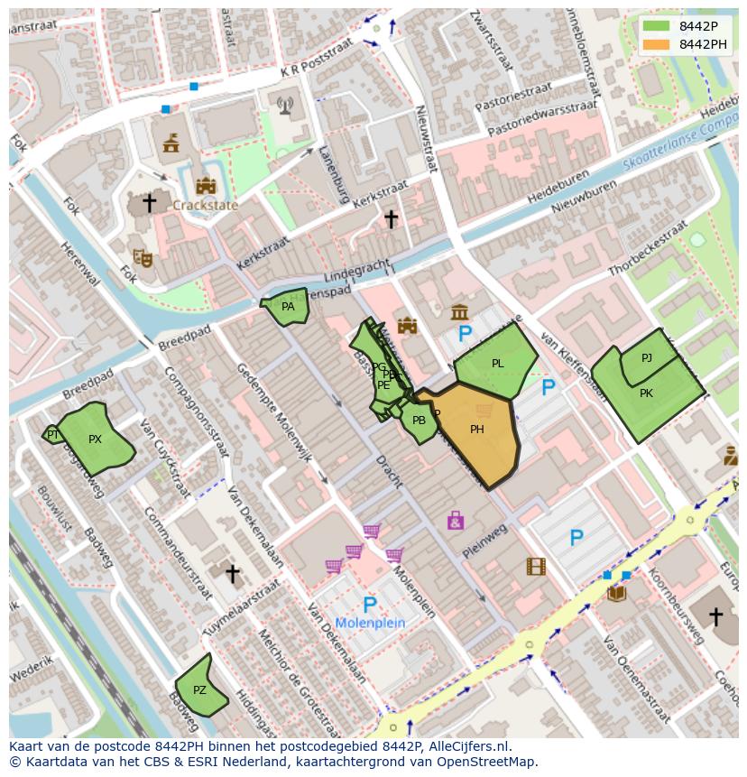 Afbeelding van het postcodegebied 8442 PH op de kaart.