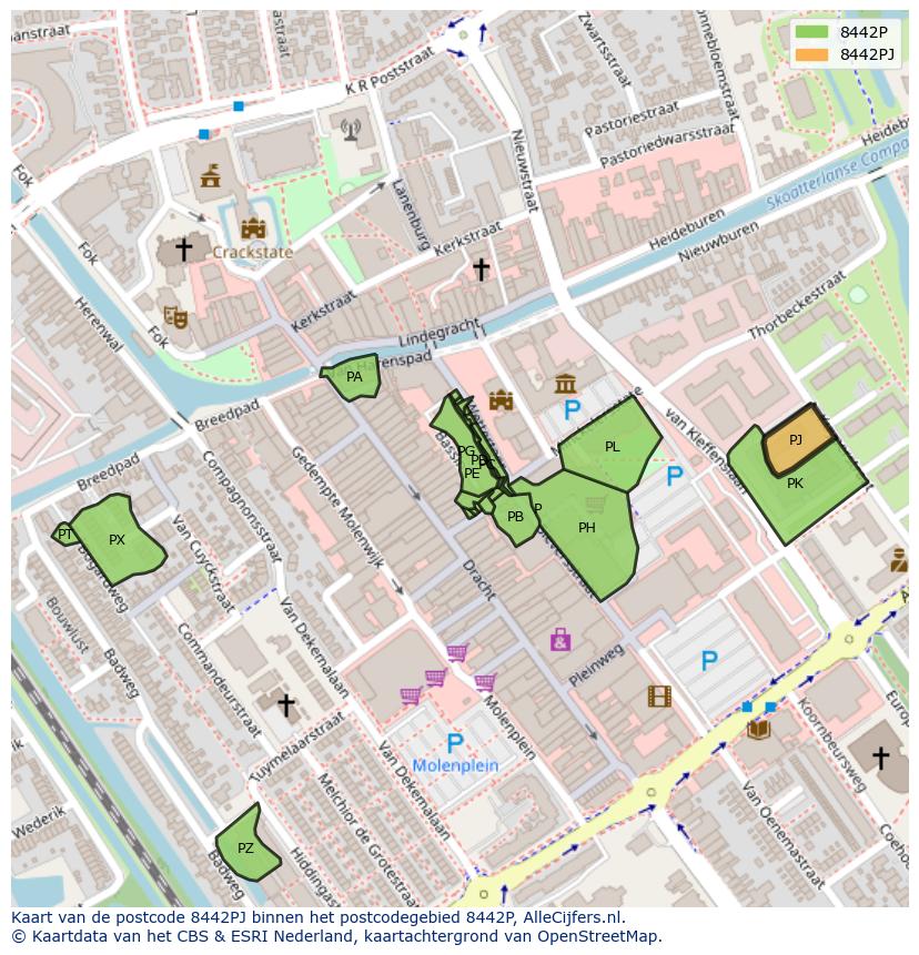 Afbeelding van het postcodegebied 8442 PJ op de kaart.