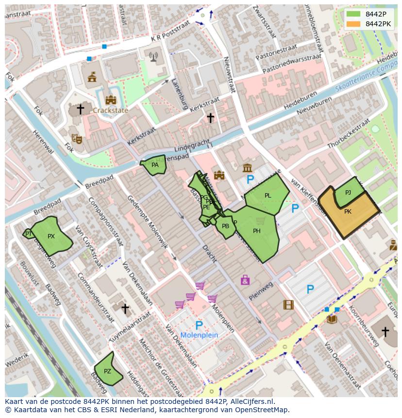 Afbeelding van het postcodegebied 8442 PK op de kaart.