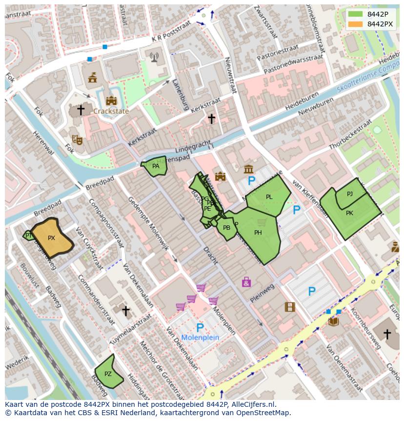 Afbeelding van het postcodegebied 8442 PX op de kaart.
