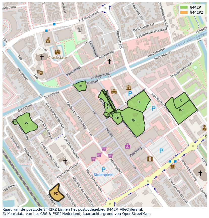 Afbeelding van het postcodegebied 8442 PZ op de kaart.