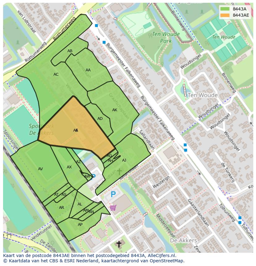 Afbeelding van het postcodegebied 8443 AE op de kaart.