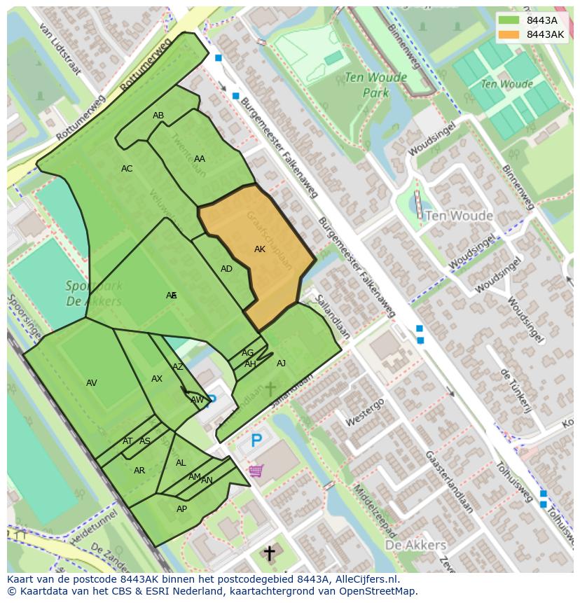 Afbeelding van het postcodegebied 8443 AK op de kaart.