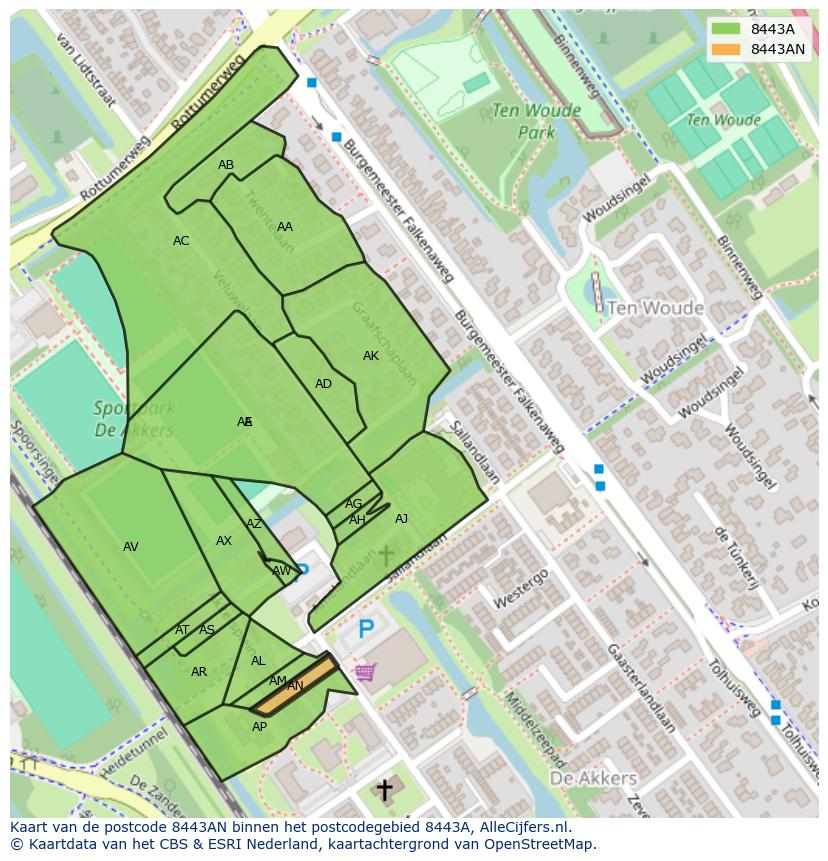 Afbeelding van het postcodegebied 8443 AN op de kaart.