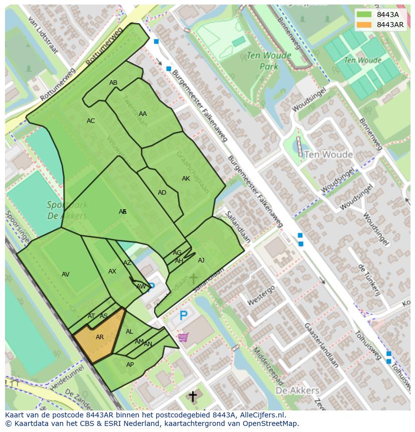 Afbeelding van het postcodegebied 8443 AR op de kaart.