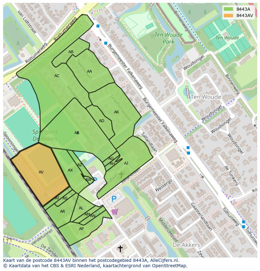 Afbeelding van het postcodegebied 8443 AV op de kaart.