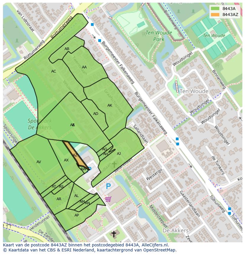 Afbeelding van het postcodegebied 8443 AZ op de kaart.