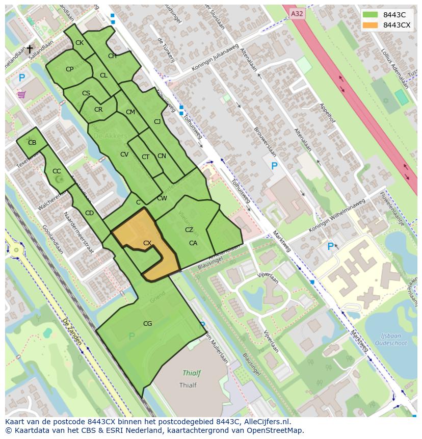 Afbeelding van het postcodegebied 8443 CX op de kaart.