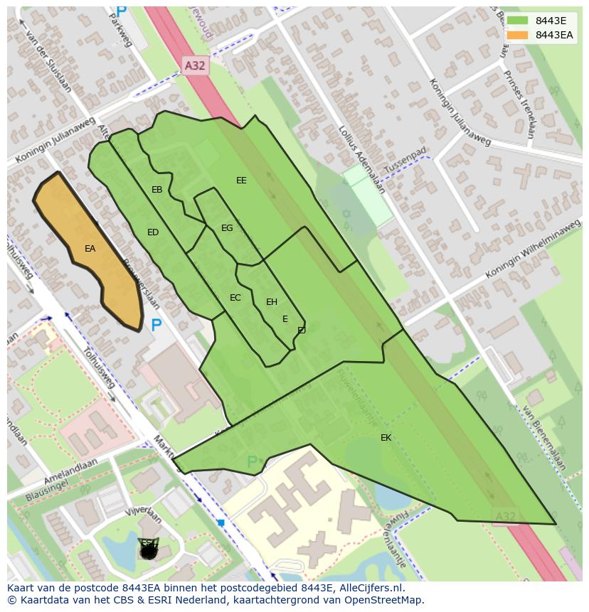 Afbeelding van het postcodegebied 8443 EA op de kaart.