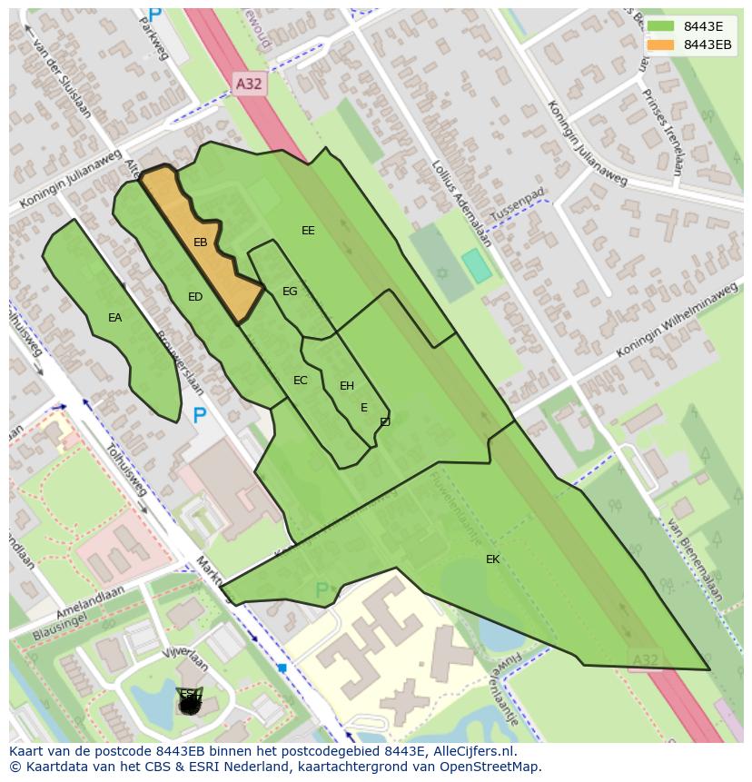 Afbeelding van het postcodegebied 8443 EB op de kaart.