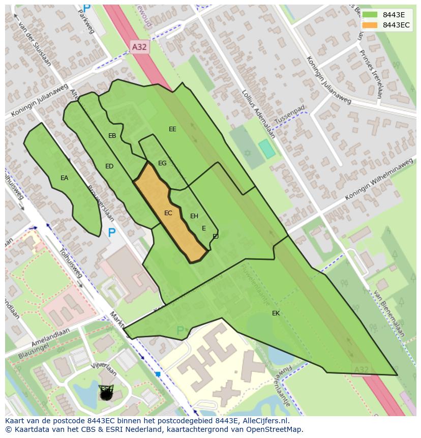 Afbeelding van het postcodegebied 8443 EC op de kaart.