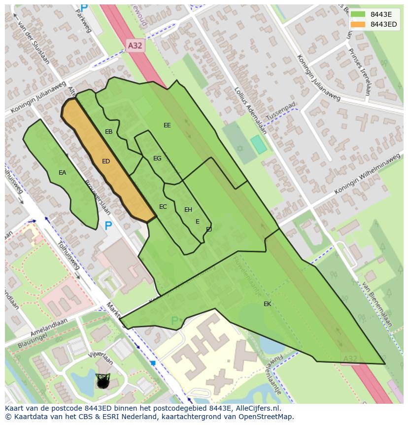 Afbeelding van het postcodegebied 8443 ED op de kaart.