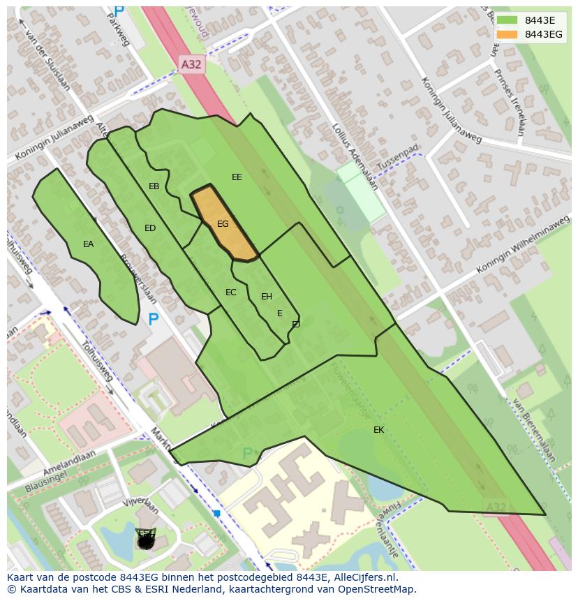 Afbeelding van het postcodegebied 8443 EG op de kaart.
