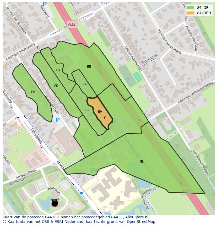 Afbeelding van het postcodegebied 8443 EH op de kaart.