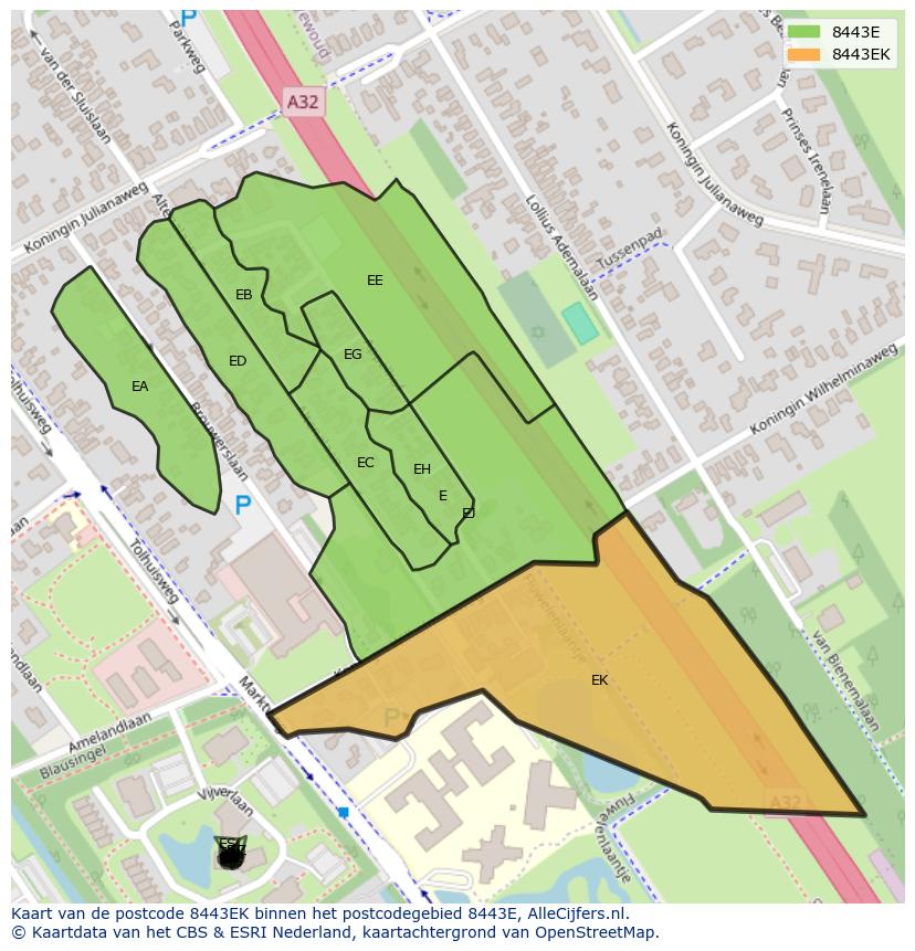 Afbeelding van het postcodegebied 8443 EK op de kaart.