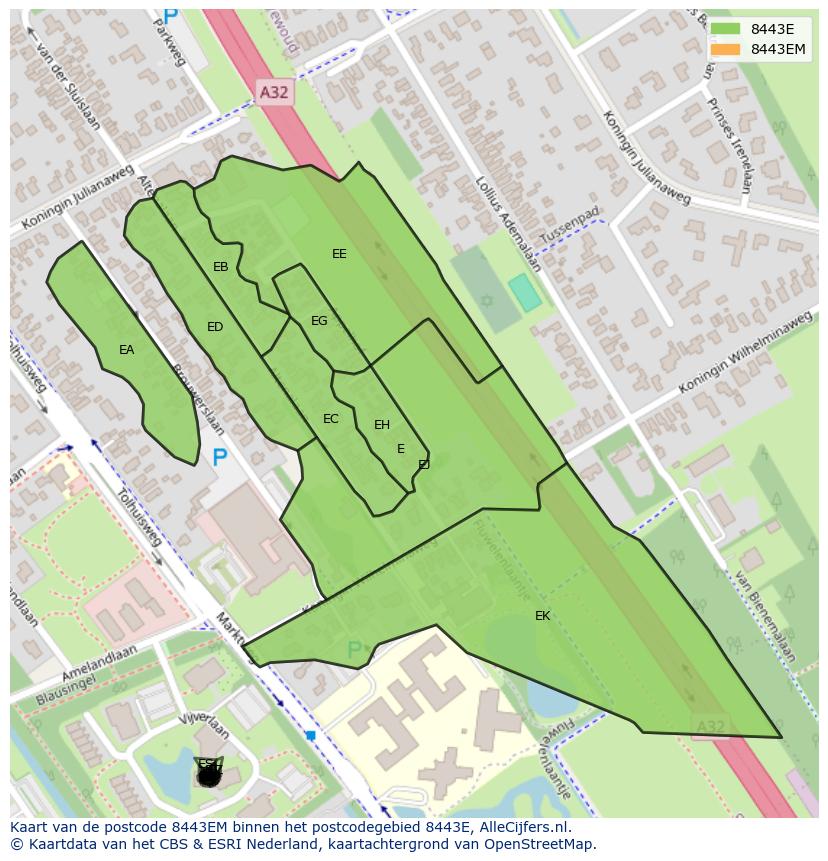Afbeelding van het postcodegebied 8443 EM op de kaart.