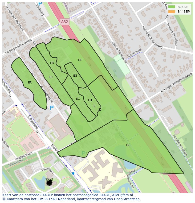 Afbeelding van het postcodegebied 8443 EP op de kaart.