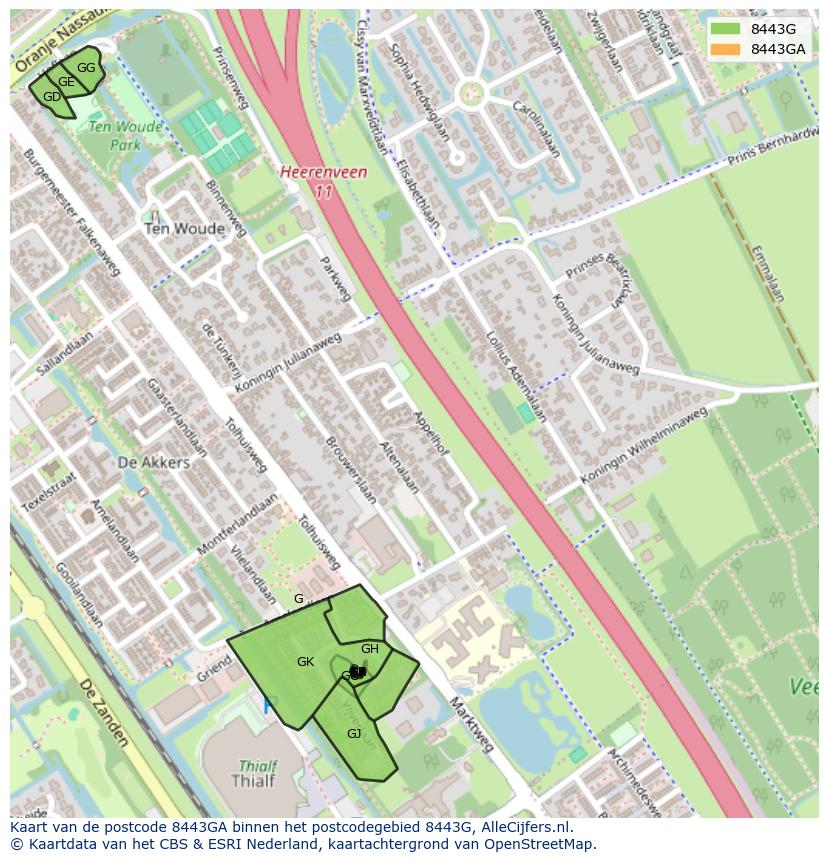 Afbeelding van het postcodegebied 8443 GA op de kaart.
