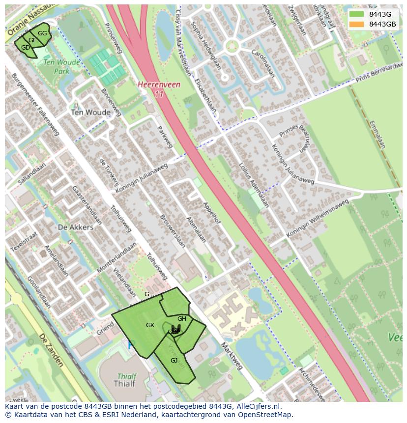 Afbeelding van het postcodegebied 8443 GB op de kaart.