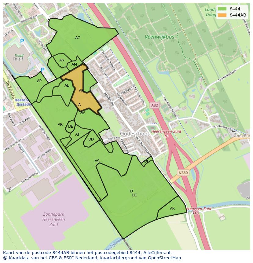 Afbeelding van het postcodegebied 8444 AB op de kaart.